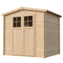 Timbela Holz-Gartenhaus M369F, beige-braun, mit Doppeltür und Fenster. Ideal für Gartengeräte.