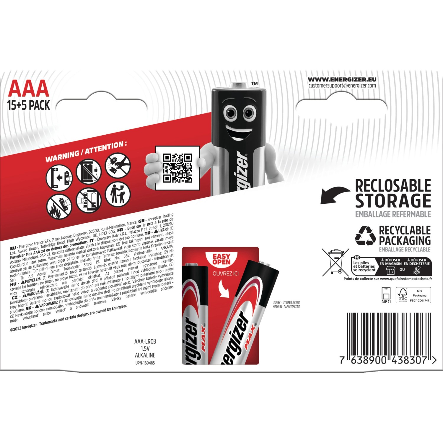 Energizer Max Micro AAA Batterien, 15+5er Pack. Alkali-Mangan Batterien für Geräte des täglichen Gebrauchs.