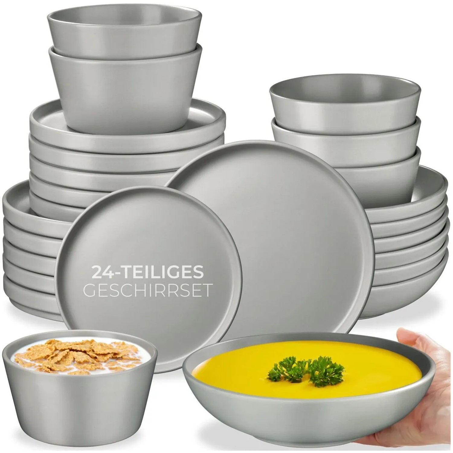 Tectake Tafelservice Una Für 6 Personen Im Urban Style  26 x 26 x 2 30 cm Grau