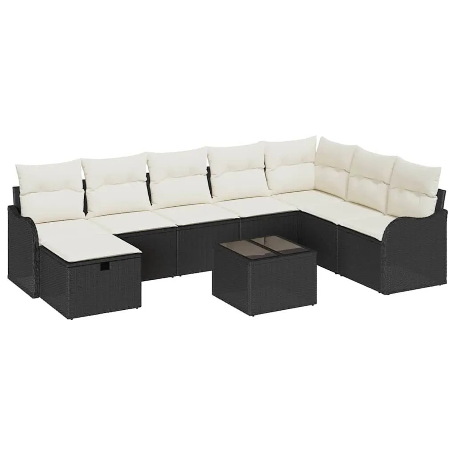 vidaXL Sofa Set mit Kissen 9-Tlg Schwarz und Creme Poly-Rattan 3359036 günstig online kaufen