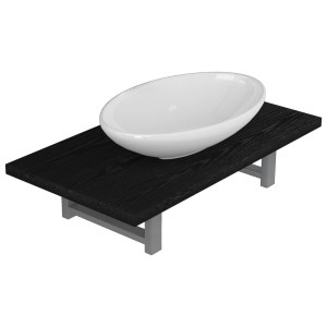 vidaXL Badmöbel-Set, 2-tlg., schwarz: Wandregal mit ovalem Keramik-Waschbecken in Weiß.