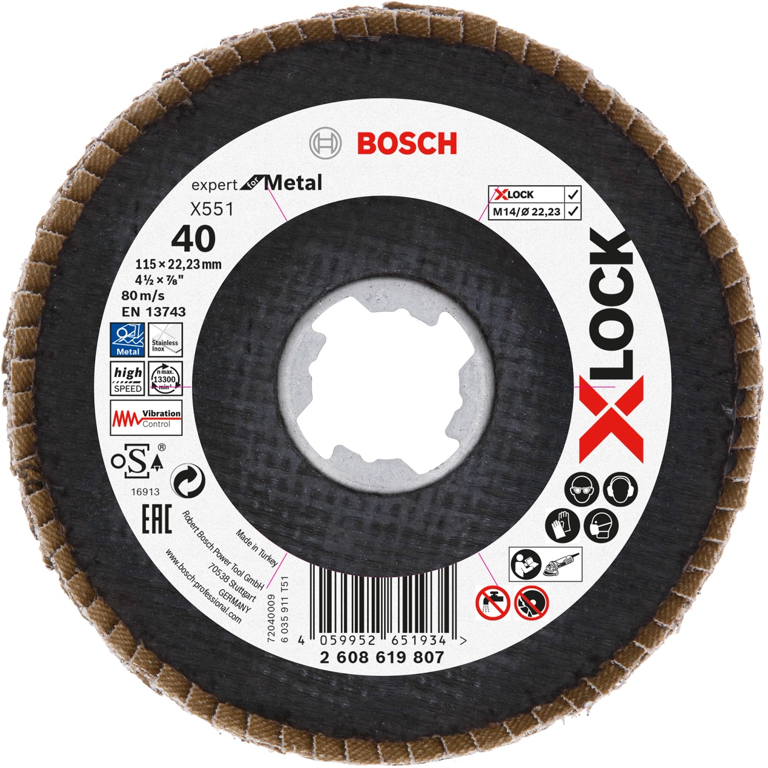 Bosch Fächerschleifscheibe X-Lock X551 Ø 115 mm x 22,23 mm K40
