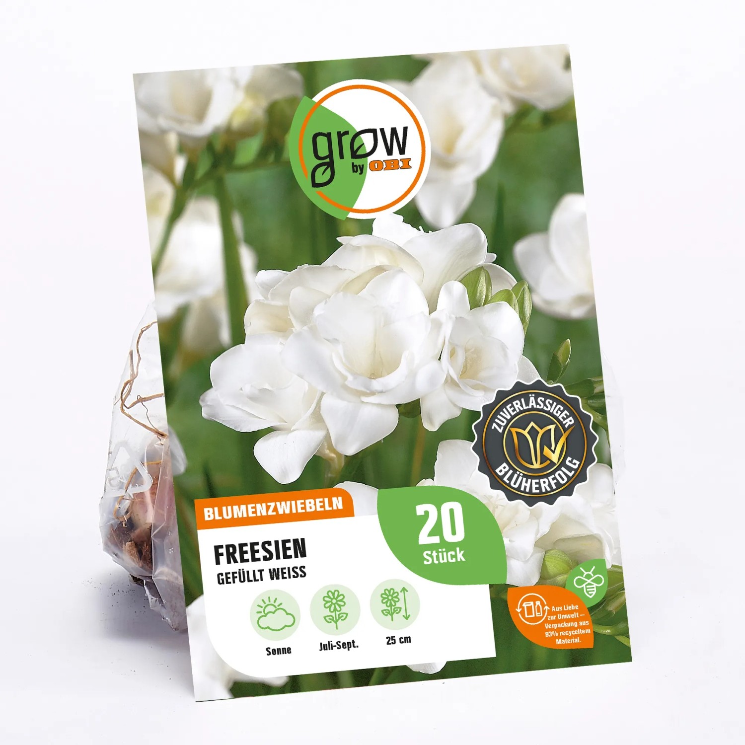 GROW by OBI Freesie Gefüllt Weiss, Blumenzwiebeln für den Garten, Höhe ca. 25 cm.