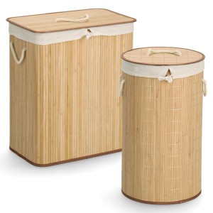 Zeller Present Wäschesammler, 2-fach, Bambus, 90 l, Natur. Rechteckig und rund.