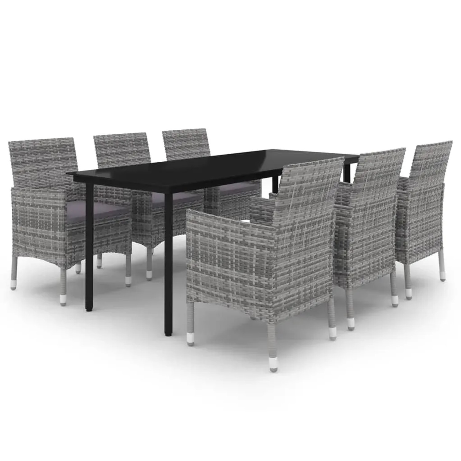 vidaXL 7-Tlg Garten-Essgruppe mit Auflagen Poly Rattan und Glas 3099695