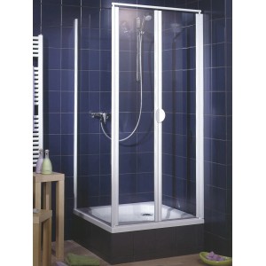 Schulte Eckdusche Sunny mit Pendeltür und Seitenwand, 80x80x180 cm, Echtglas klar, weiße Profile.