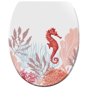 SANILO WC-Sitz Sea Horse mit Absenkautomatik, Dekor Seepferdchen und Meerespflanzen.