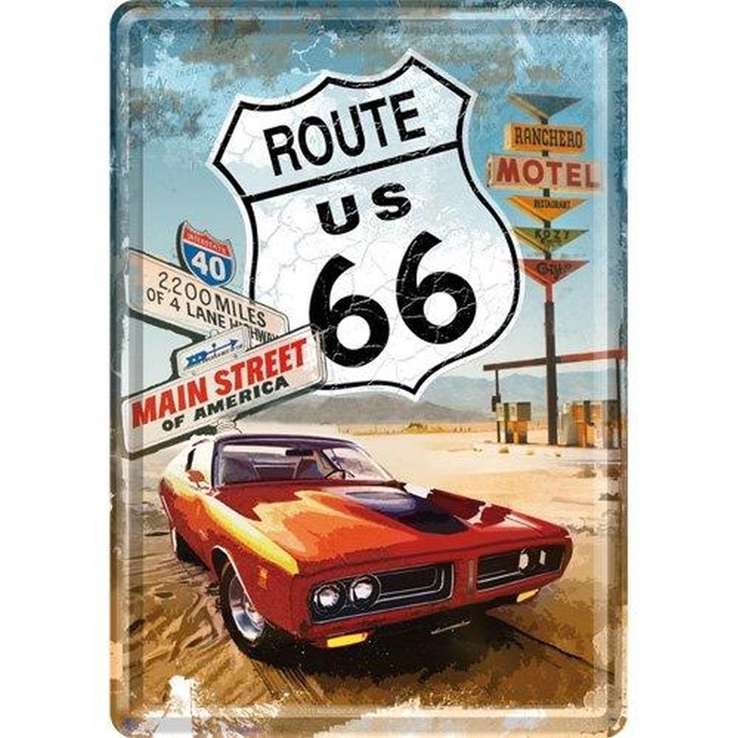 Nostalgic-Art Blechpostkarte - US Highways - Route 66 Red Car günstig online kaufen