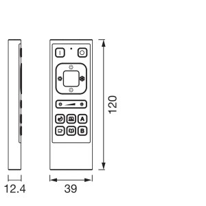 Abbildung der Osram Smart+ WiFi USB Fernbedienung mit Maßangaben.