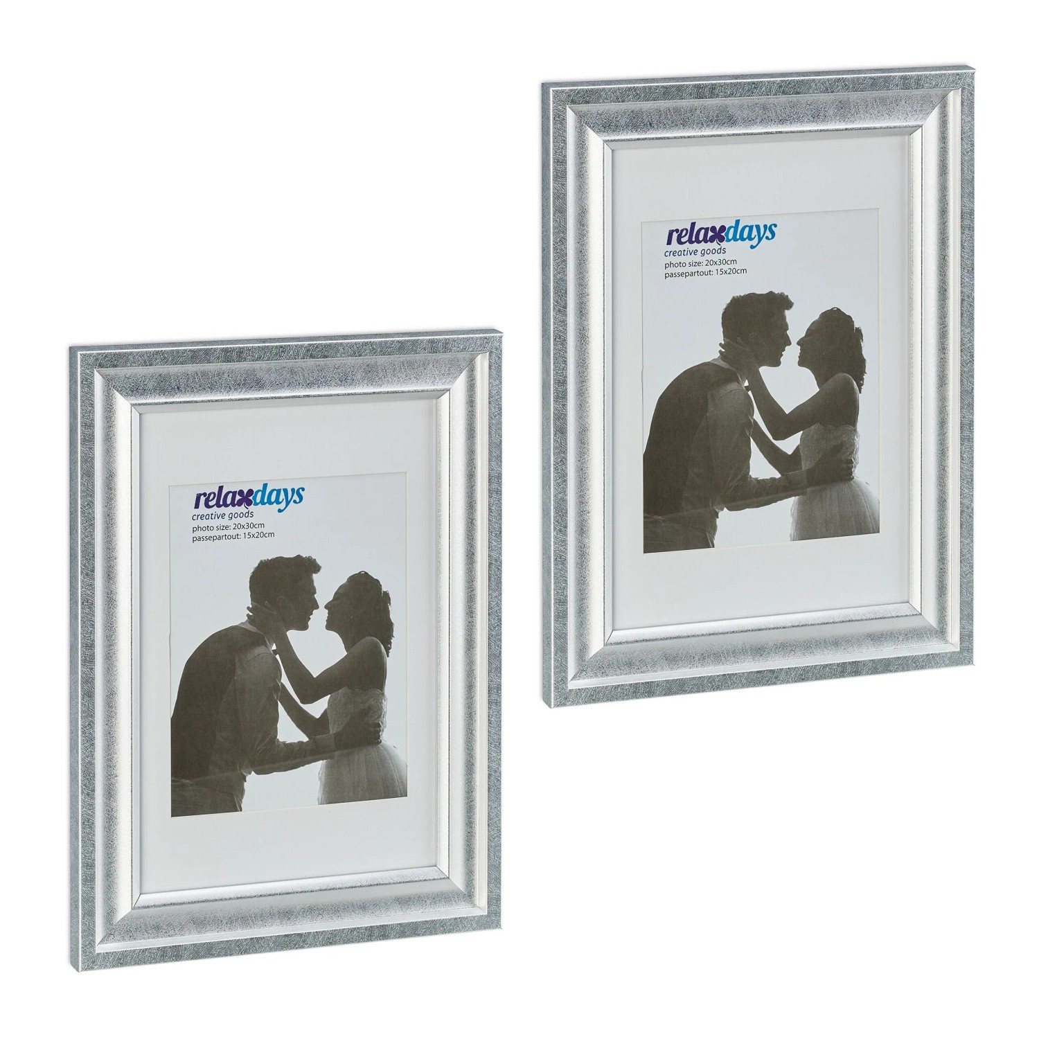Relaxdays Bilderrahmen 2er Set Kunststoff Glas Silber 36,5 cm x 26,5 cm x 2 cm 0,7 kg