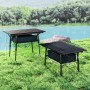 Outsunny Campingtisch aus Aluminium, schwarz, mit Aufbewahrungskorb und verstellbarer Höhe.