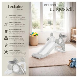 Tectake Kinderrutsche Joy Ab 2 Jahren Mit Basketballkorb  128 x 66 50 x 67 50 cm Grau