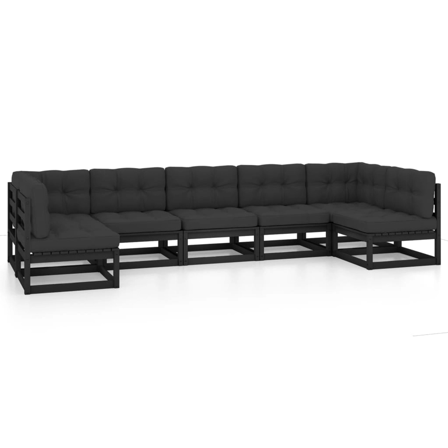 7-tlg. Garten-lounge-set Mit Kissen Schwarz Massivholz Kiefer günstig online kaufen