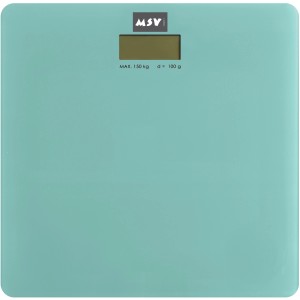 Pastellgrüne Personenwaage aus Hartglas mit Digitalanzeige, 30x30 cm.