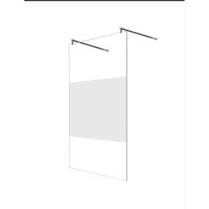 Freistehende Duschwand Hagen 98x200cm mit teil-satiniertem Glas und zwei Haltestangen.