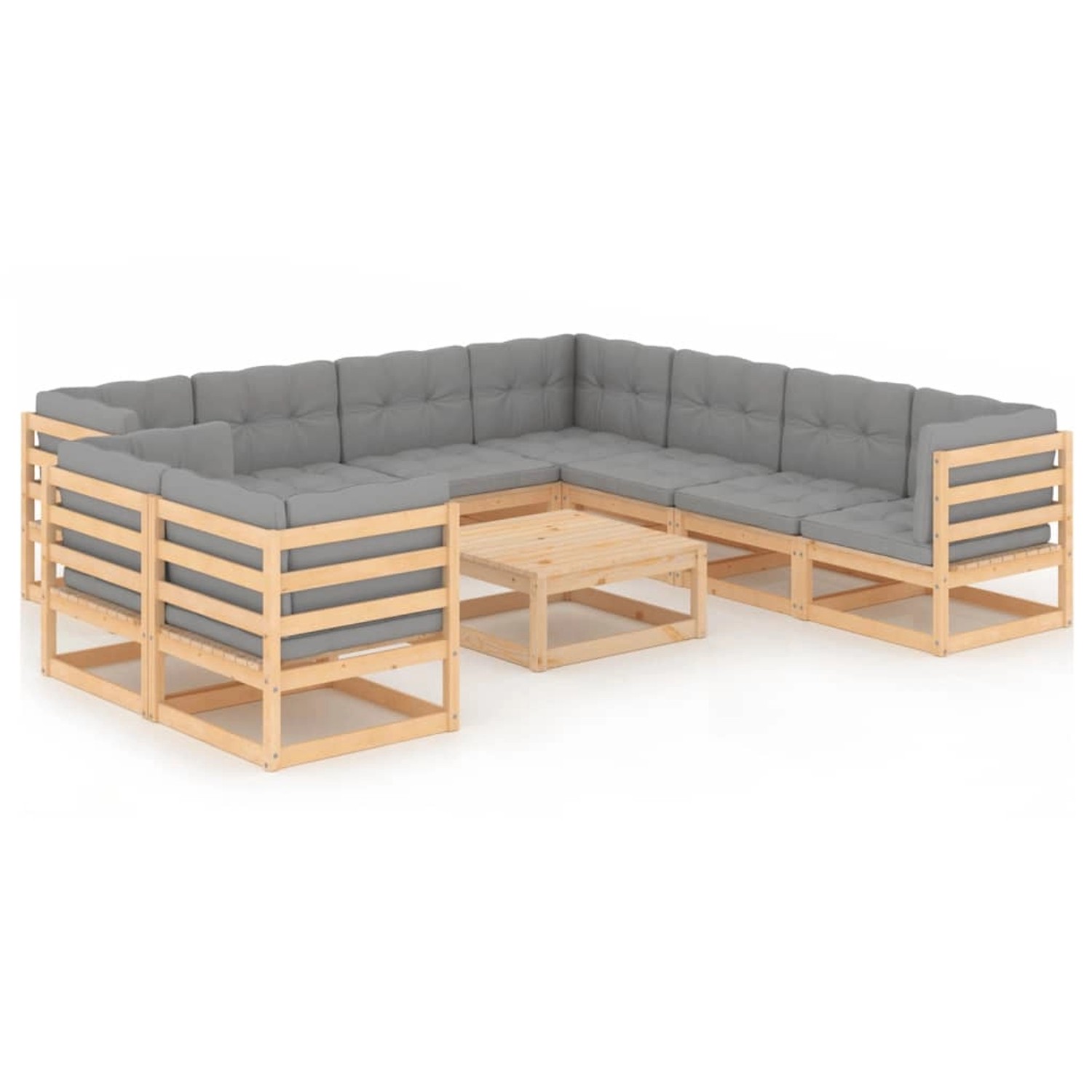 vidaXL 10-Tlg Garten-Lounge-Set mit Kissen Massivholz Kiefer 3076969