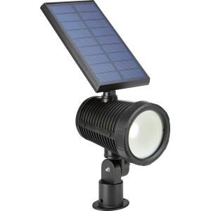 Schwarzer LED Solar Spot für Garten & Terrasse. Solar-Wegeleuchte mit Erdspieß und beweglichem Kopf.