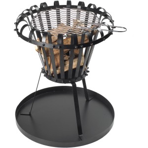Schwarzer, runder Perel Feuerkorb (Ø 30 cm) mit Ascheauffangblech und Grillrost.