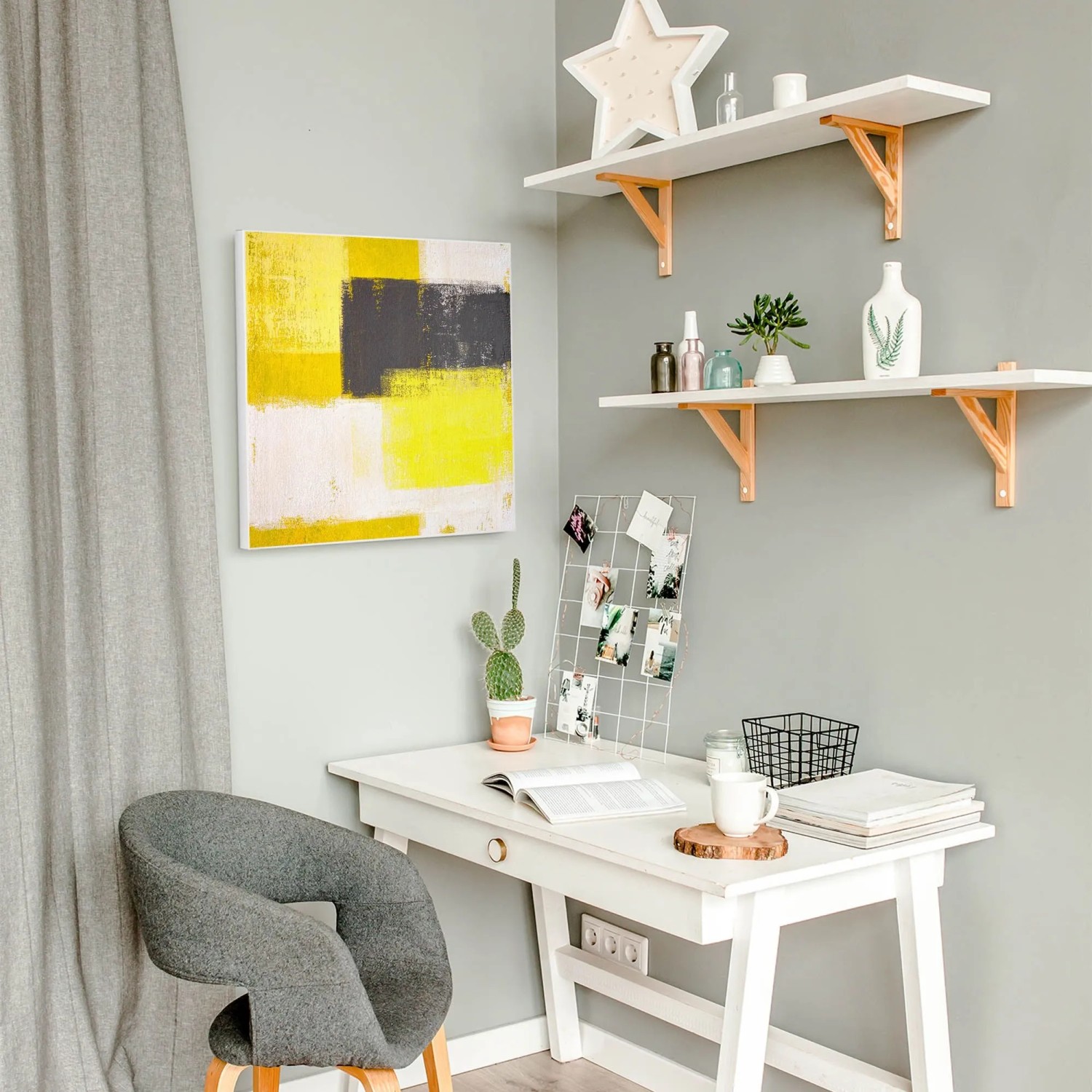 Banjado Magnettafel 50x50cm Magnetwand Weiß Aus Metall Magnetpinnwand Pinnwand Inkl. 4 Magnete Motiv Abstrakt Gelb_5