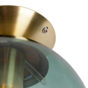 Art Deco Deckenleuchte Pallon mit grünem Glasschirm und Messingdetails.