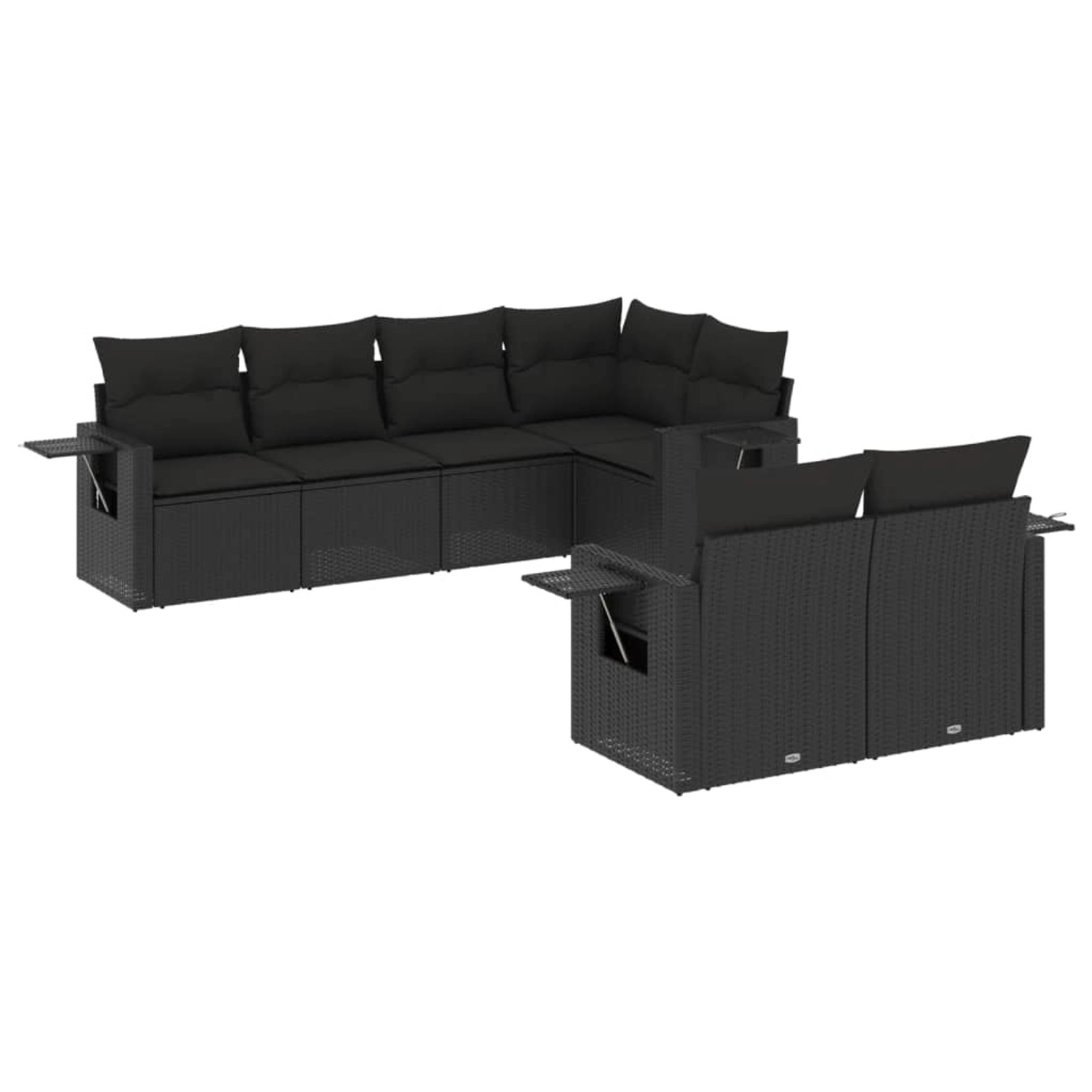vidaXL 7-Tlg Garten-Sofagarnitur mit Kissen Schwarz Poly Rattan 3220404 günstig online kaufen