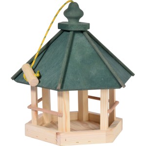 Dobar Vogelhaus mit grünem Dach aus Kiefernholz, Futterspender für Gartenvögel.