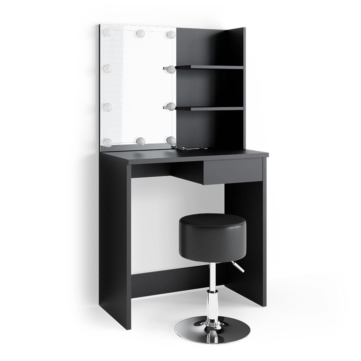 Vicco Schminktisch Dekos Schwarz 75 cm mit LED Beleuchtung und Hocker günstig online kaufen