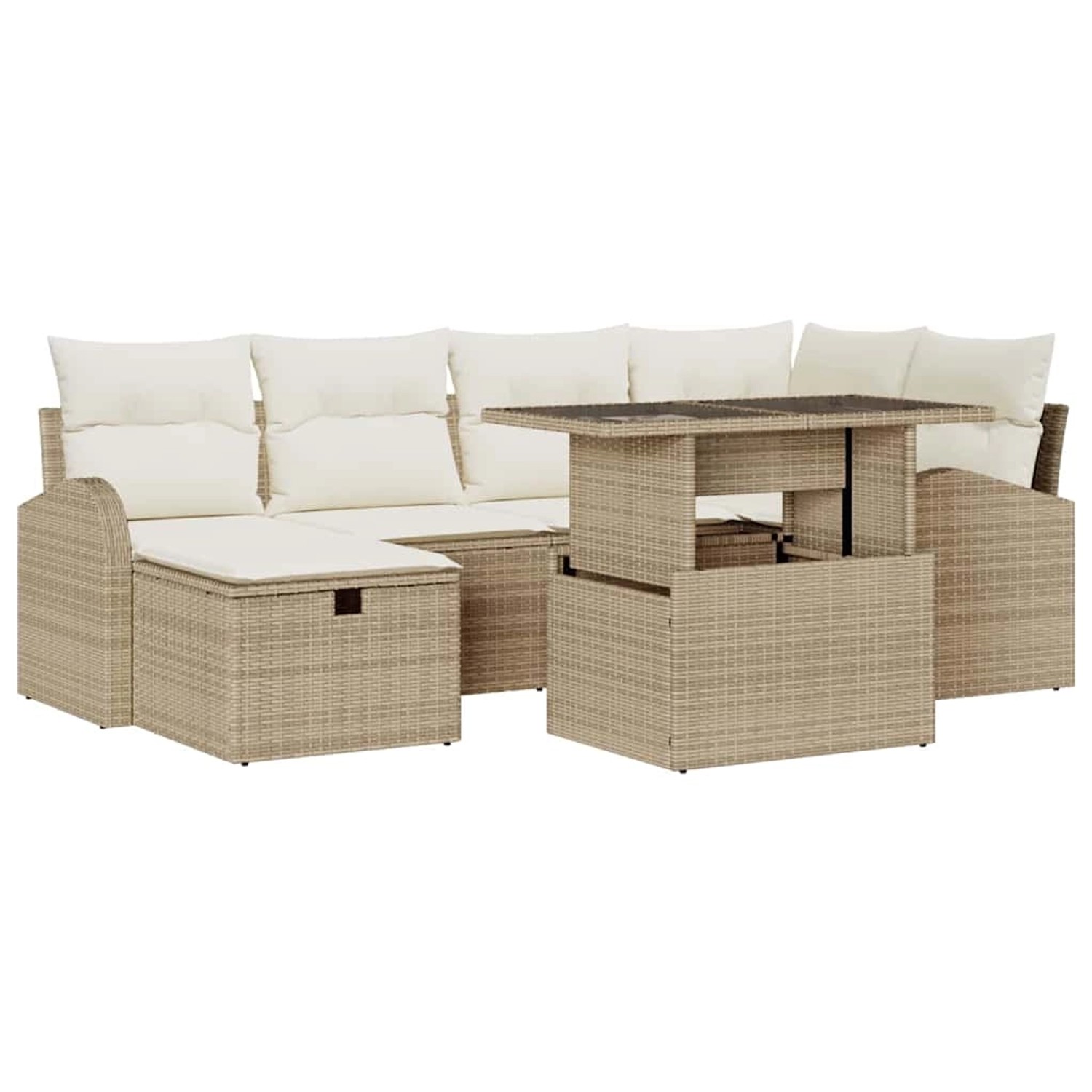 vidaXL 7-Teiliges Garten-Sofa-Set mit Kissen in Beige aus Poly Rattan 33610 günstig online kaufen