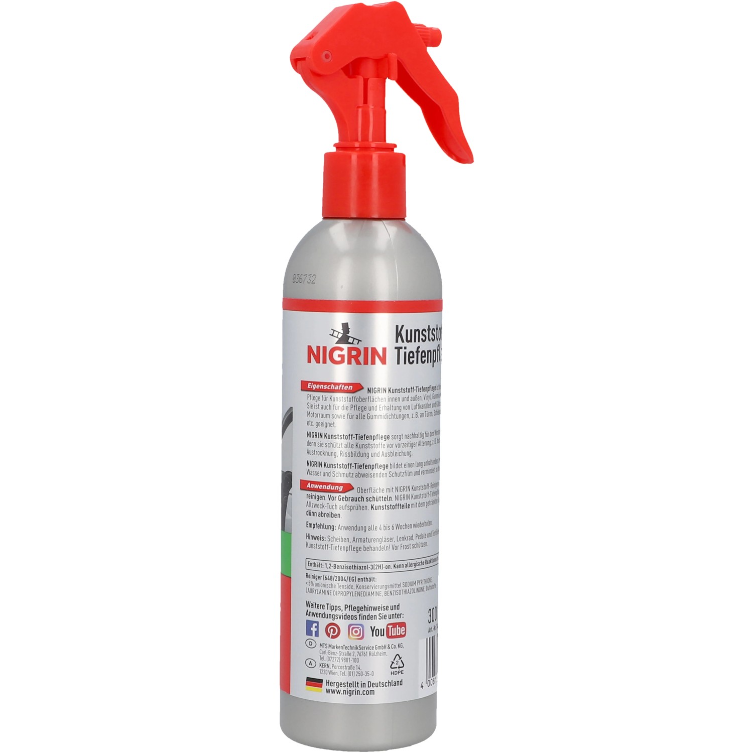 Nigrin Kunststoff-Tiefenpflege Glänzend 300ml, Autopflege für Kunststoff, Gummi und Vinyl.