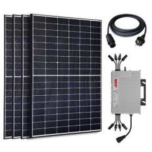 Jet-Line Premium PV-Anlage 2200W: 4 Solarmodule, Wechselrichter, Kabel und Stecker für Balkonkraftwerk.