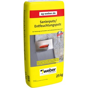 Sack Weber Sanierputz/Entfeuchtungsputz, 25 kg, zur Mauersanierung bei Feuchtigkeit und Salzbelastung.