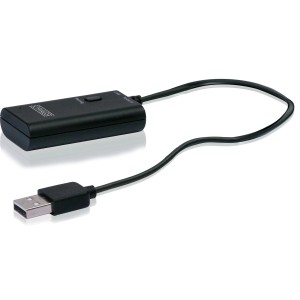 Schwarzer Bluetooth Stereo Transmitter für Computer & Multimedia Zubehör mit USB- und Klinkenanschluss.