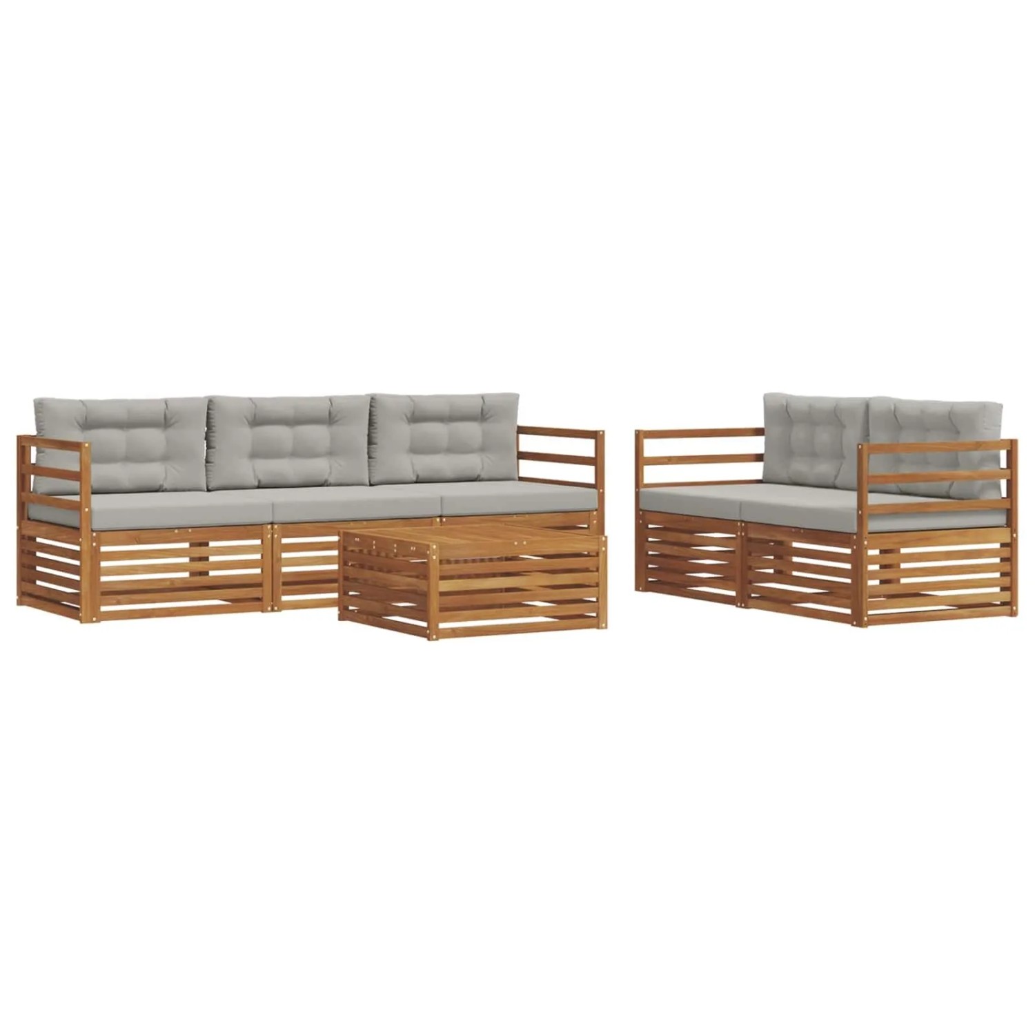 vidaXL Outdoor-Sofagarnitur mit Kissen 6-Tlg Natur und Hellgrau 3373001