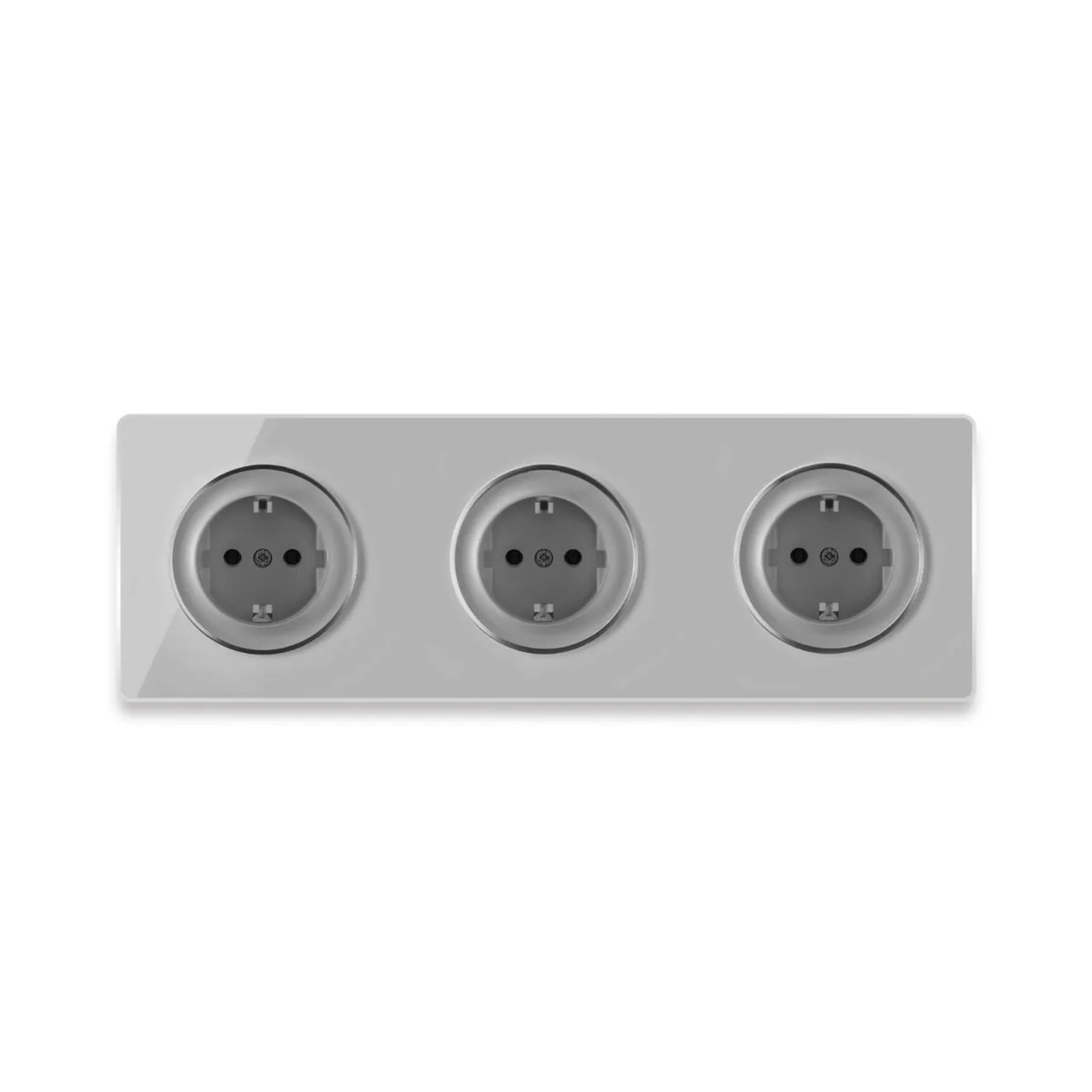 OneKeyElectro 3x Schuko Steckdose mit Schraubklemmen und Glas Abdeckrahmen 3fach Waagerecht Grau