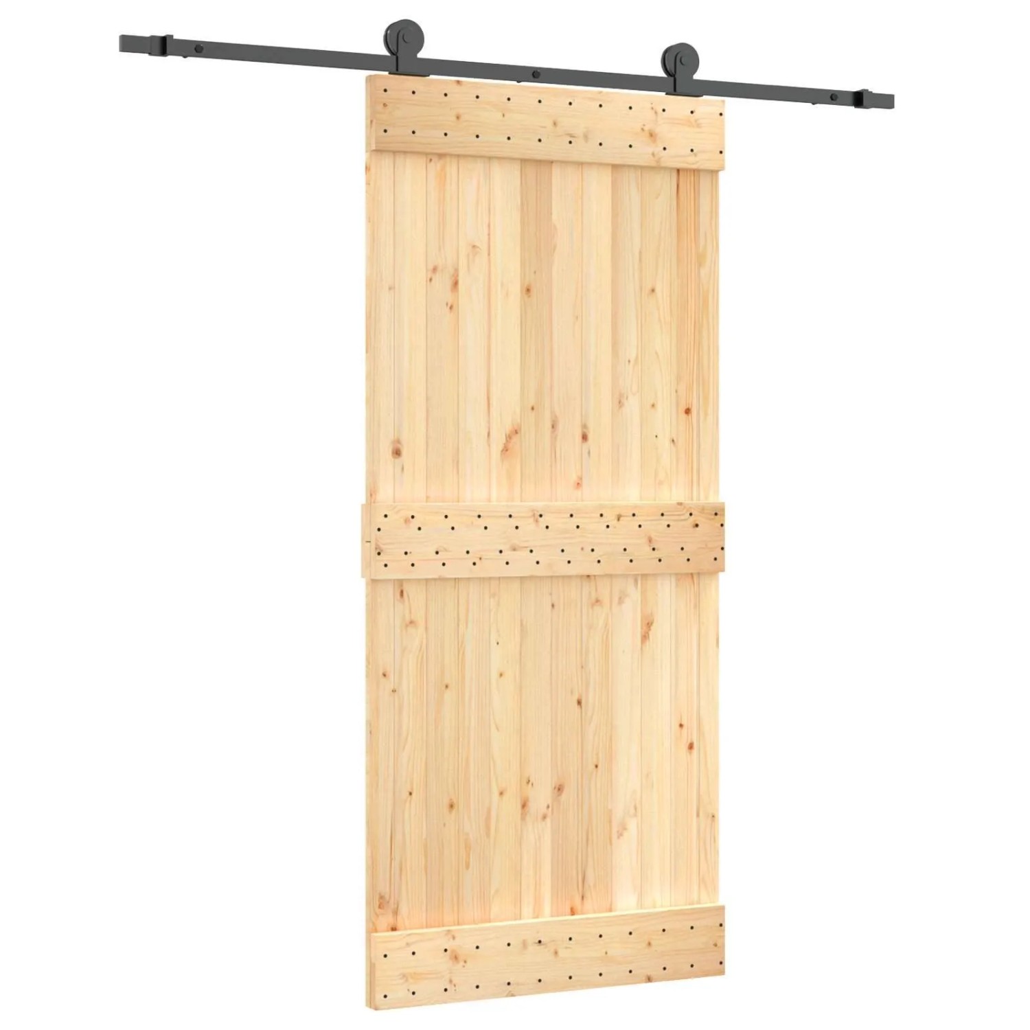 vidaXL Schiebetür Natur und Schwarz 90 x 210 cm Massivkiefer 3444989