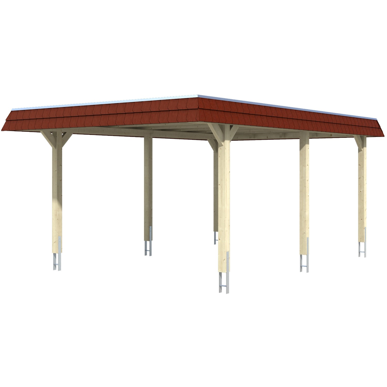 Skan Holz Carport Wendland Natur 409 x 628 cm EPDM-Dach Blende Rot