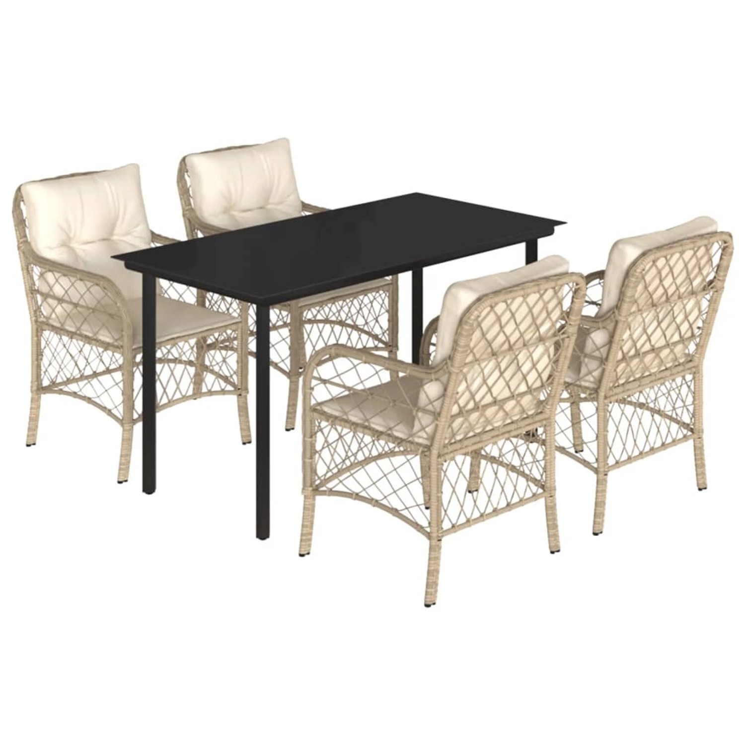 vidaXL 5-Tlg Garten-Essgruppe mit Kissen Beige Poly Rattan 3212147 günstig online kaufen