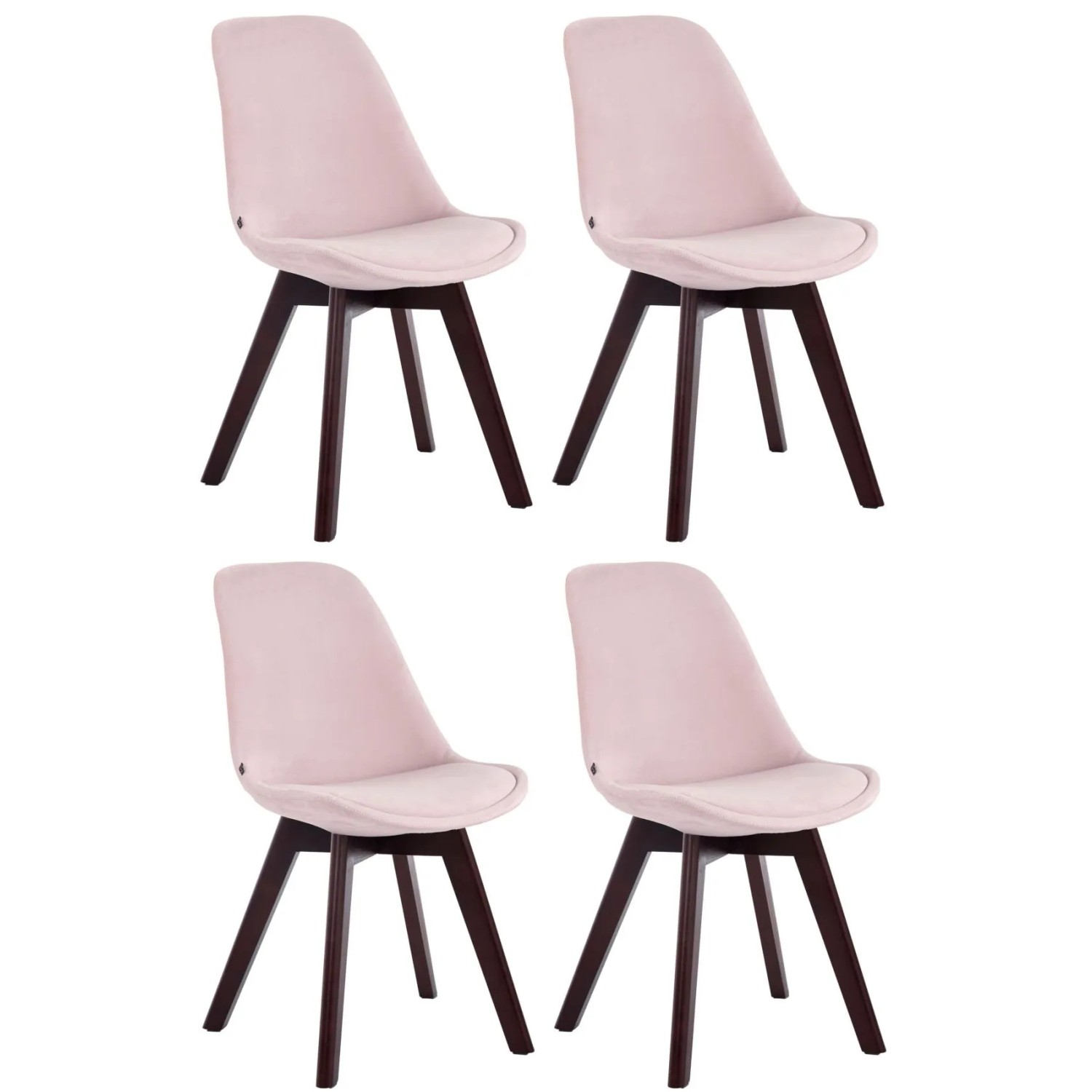 CLP 4er Set Besucherstühle Borneo Samt Pink/Walnuss