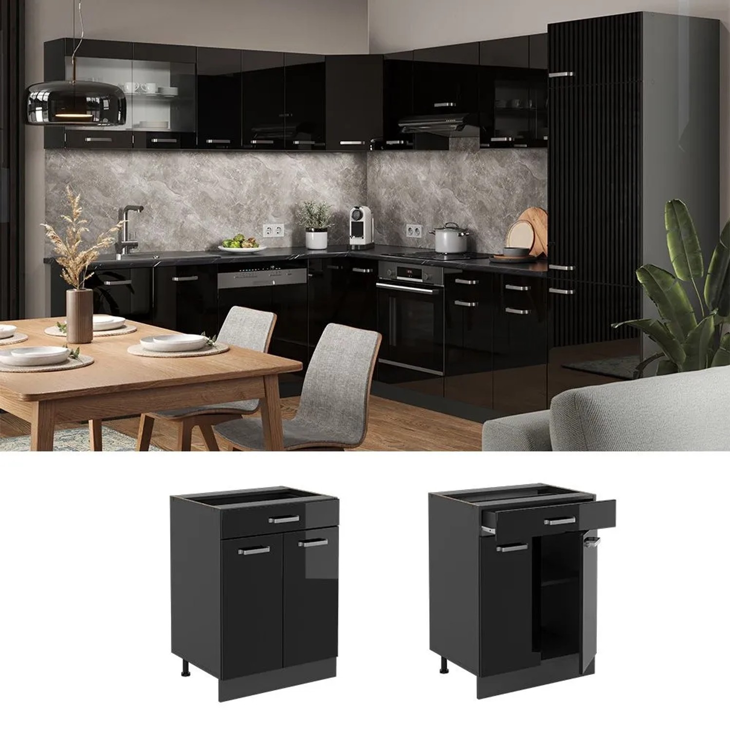Vicco Küchenunterschrank mit Schublade 60 cm o. Arbeitsplatte Anthrazit kaufen bei OBI