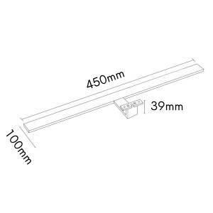 Technische Zeichnung der chromfarbenen LED Badleuchte, 45cm, zur Montage am Spiegel oder Spiegelschrank.
