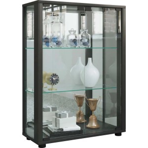 Schwarze ebuy24 Sintalo Vitrine mit Spiegel und 2 Glastüren, inklusive Einlegeböden.