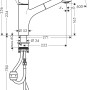 Technische Zeichnung: Hansgrohe Talis S Küchenarmatur mit Ausziehbrause, Maße und Anschlüsse.