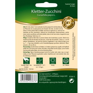 Saatgutpackung Kletter-Zucchini Quine von Quedlinburger: Mittelgrüne Zucchini für Beet, Balkon und Gewächshaus.