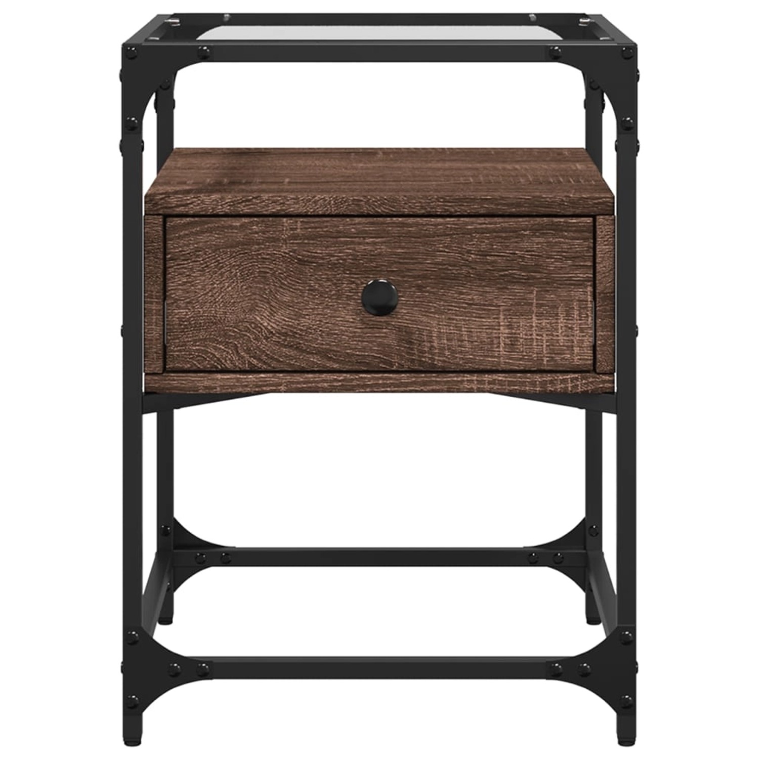 vidaXL Nachttisch in Braun Eichen-Optik mit Schublade und Glasplatte.