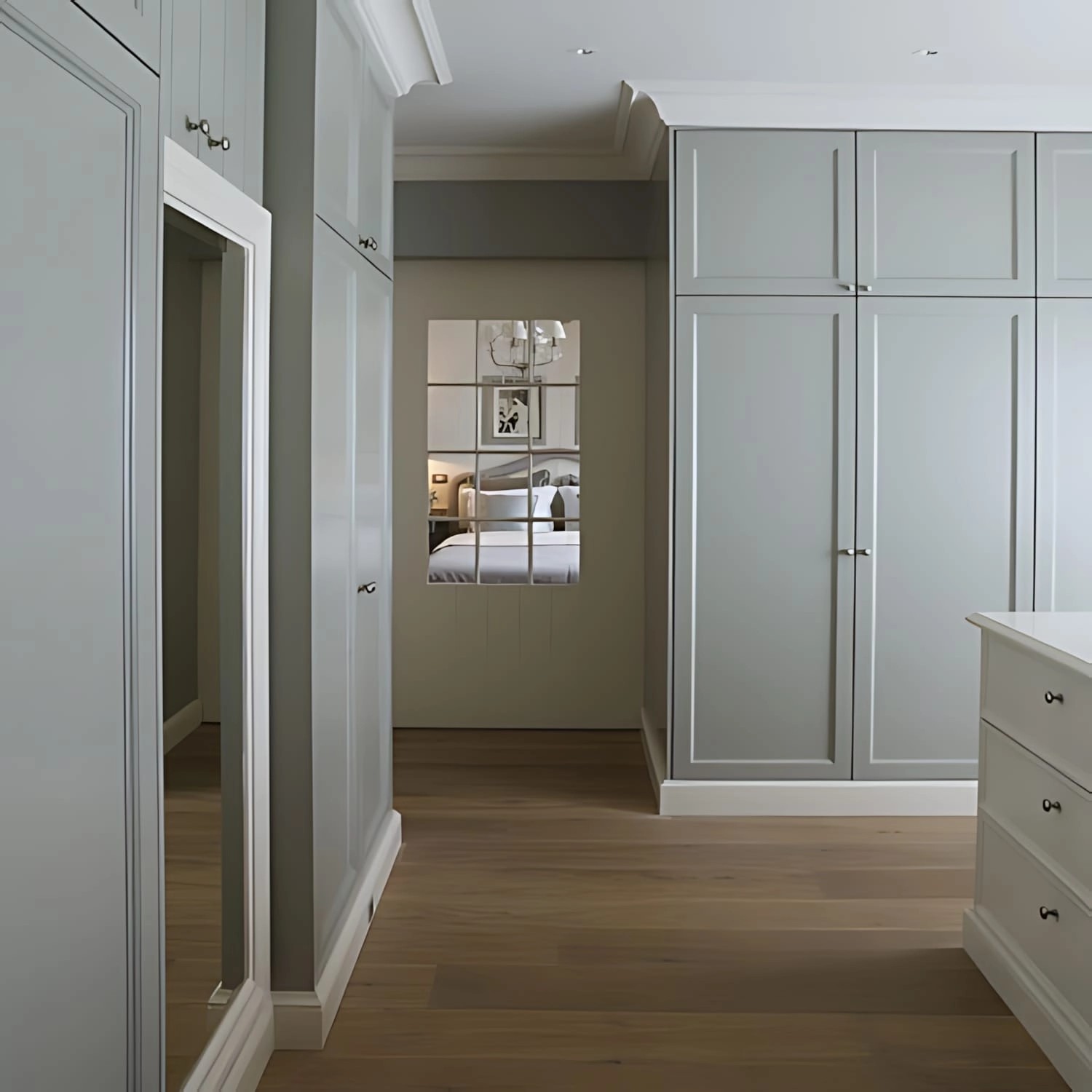 Raumansicht mit weißen ORAC DECOR Zierleisten SX118 als Sockelleisten. Zeitloses, klassisches Design.