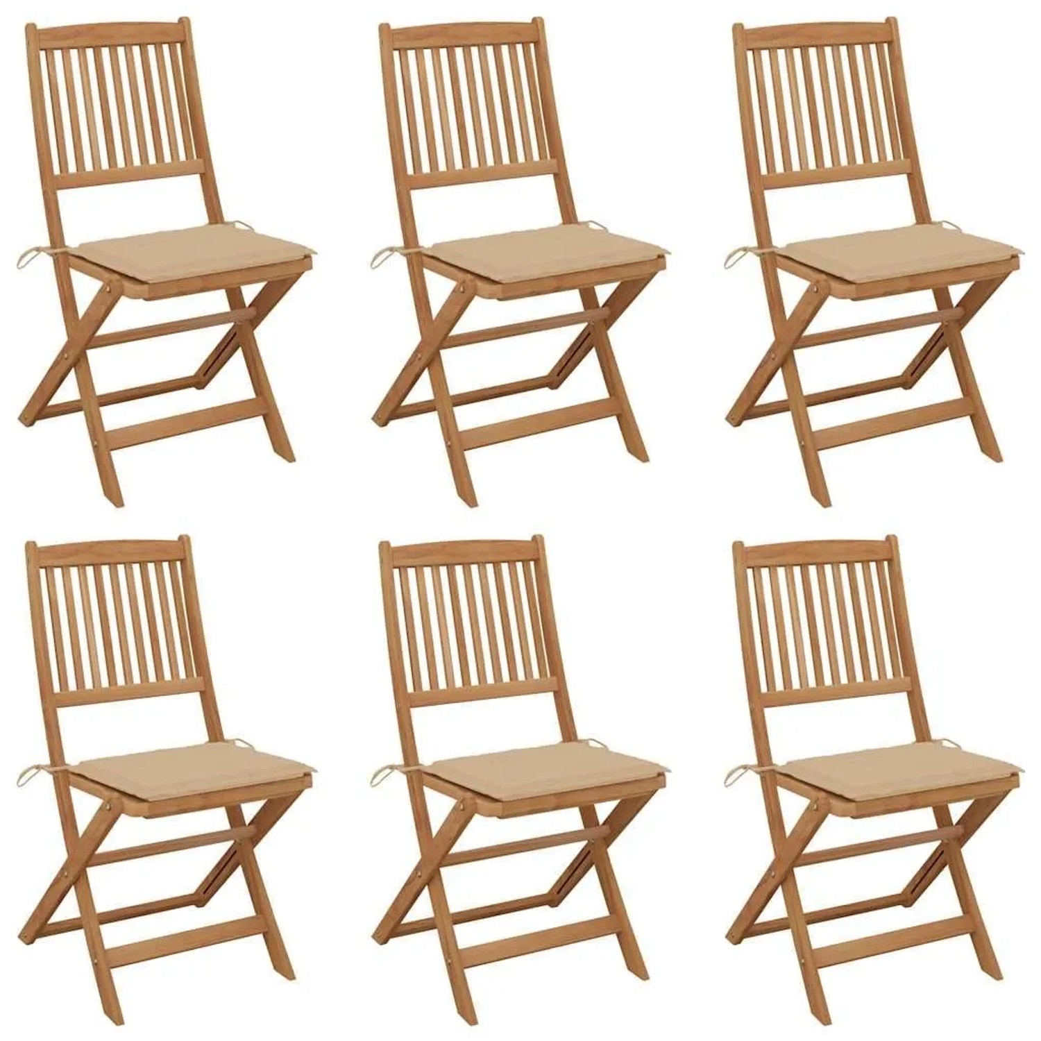 vidaXL Klappbare Gartenstühle 6 Stk mit Kissen Massivholz Akazie 3074997