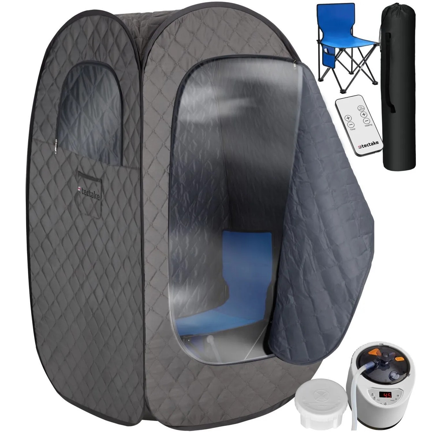 Tectake Mobile Dampfsauna Thermaluxe I 2 L Dampfgenerator Mit 1000 W 15 Temperaturstufen und Timerfunktion  84 x 84 x 145 cm Dunkelgrau Schwarz
