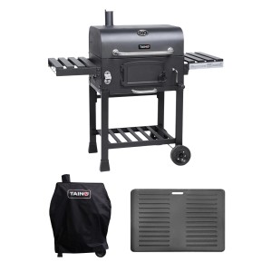 Taino Hero XL Holzkohlegrill Set mit Grillwagen, Abdeckhaube und Grillplatte.