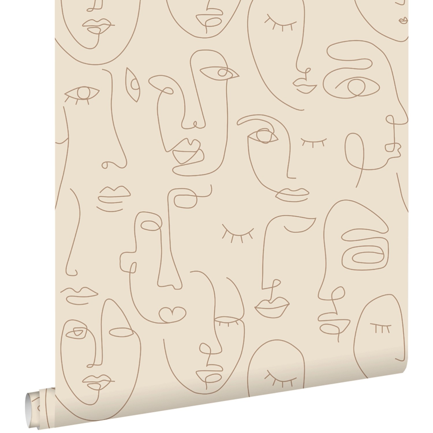 ESTAhome Tapete Line Art Gesichter Hellbeige 53 cm x 10.05 m günstig online kaufen