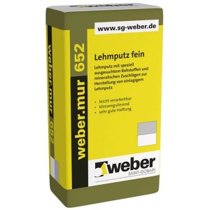 Sack weber.mur 652 Lehmputz fein, geeignet für Innenräume. Naturfarbener Putz für Wand und Decke.